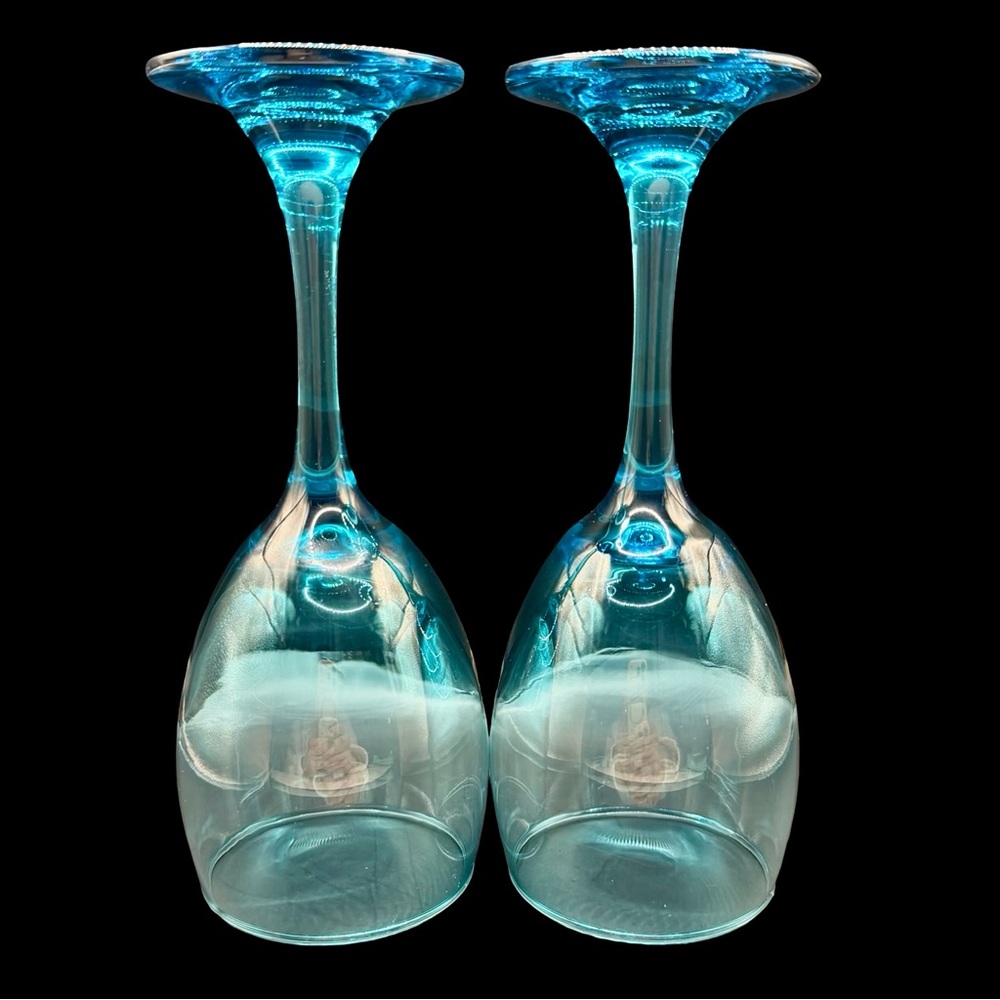 Vintage Cristar Rioja Wine Drinking Glass Goblet, Aqua Blue 8"‎ Tall Set of 2 - Picture 2 of 5